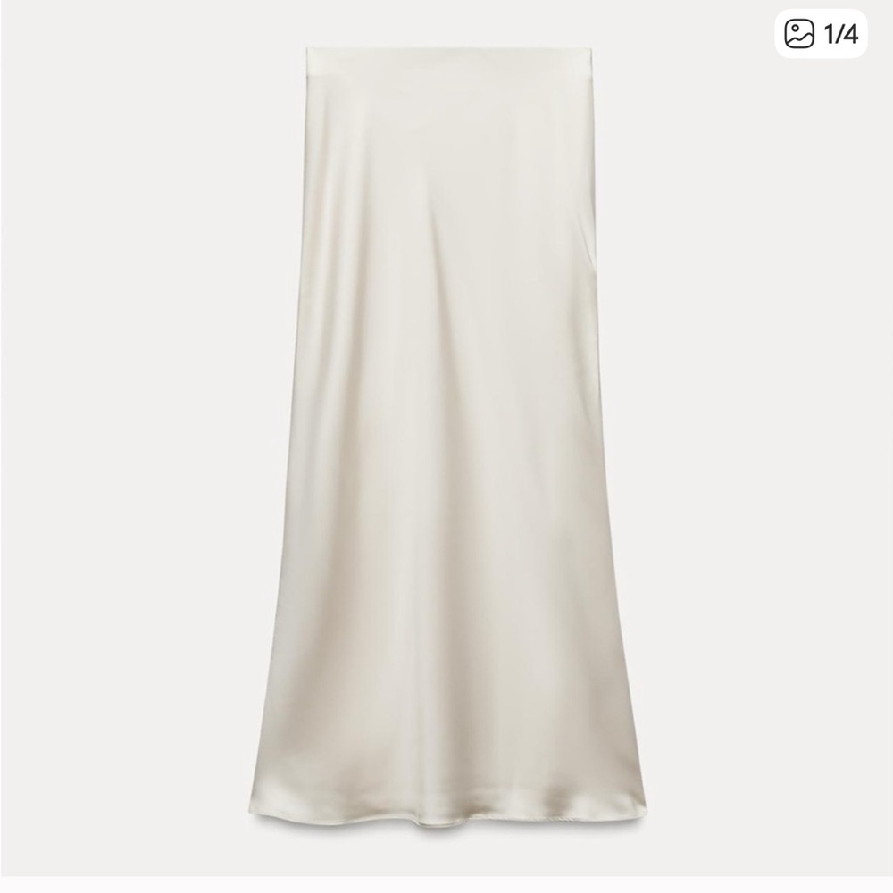 Zara Cream Satin Midi Skirt
